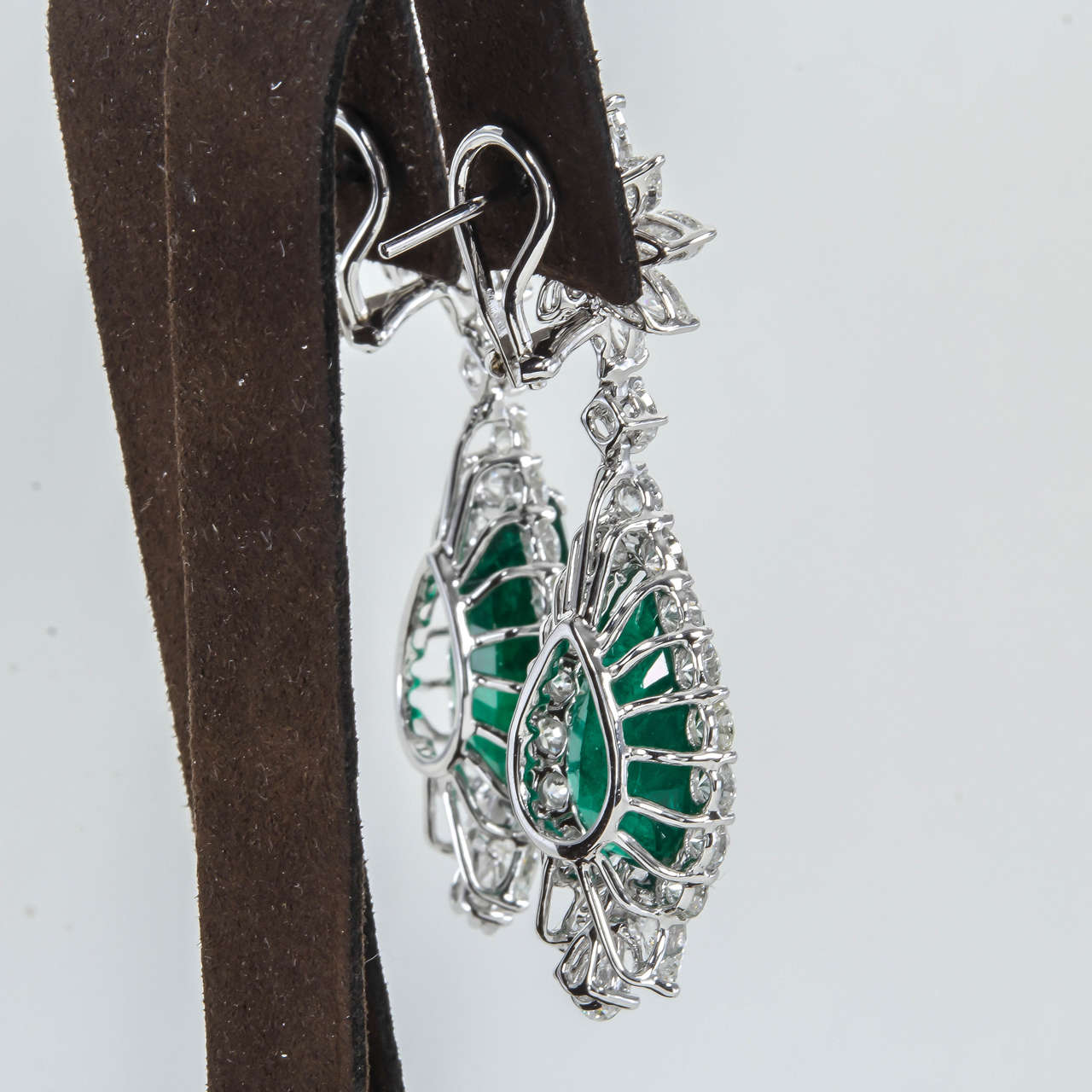 Women's Emerald Diamond Platinum Drop Earrings